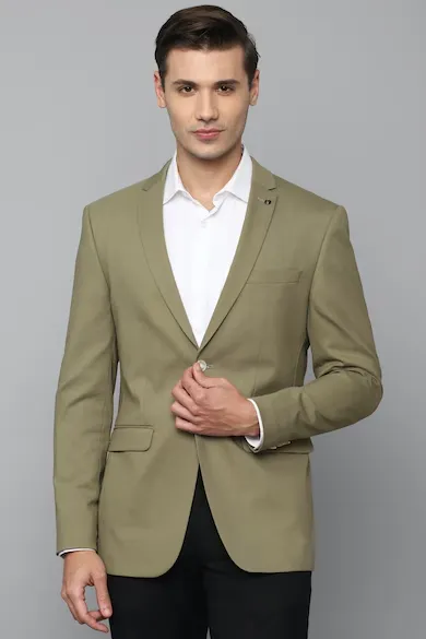 Men Olive Slim Fit Solid Formal Blazer